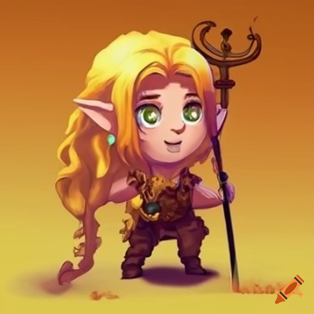 Adventurous female halfling with ginger hair and magic staff in