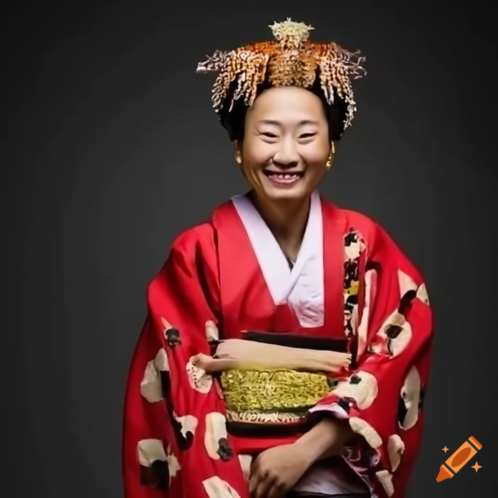 Smiling person wearing traditional Japanese-Papuan clothes