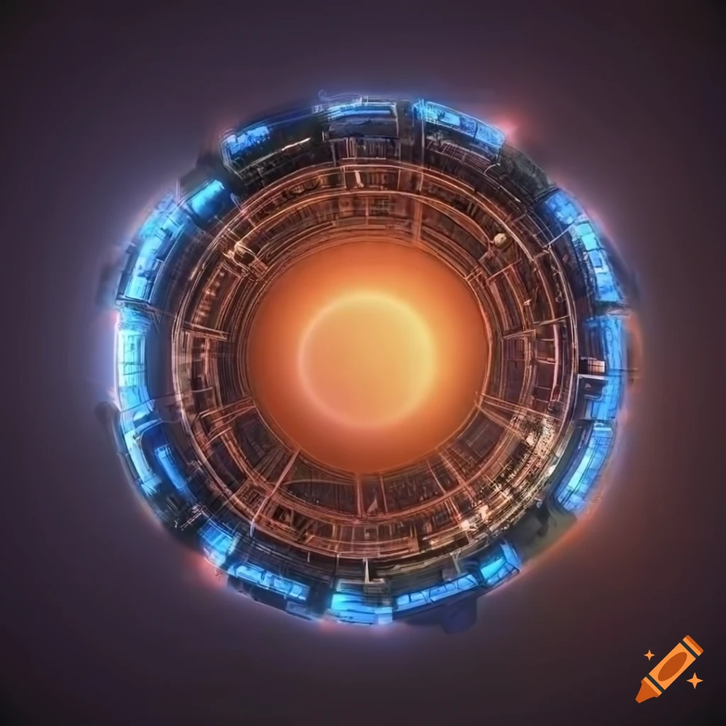 Futuristic round monolite stargate with a zooming comet