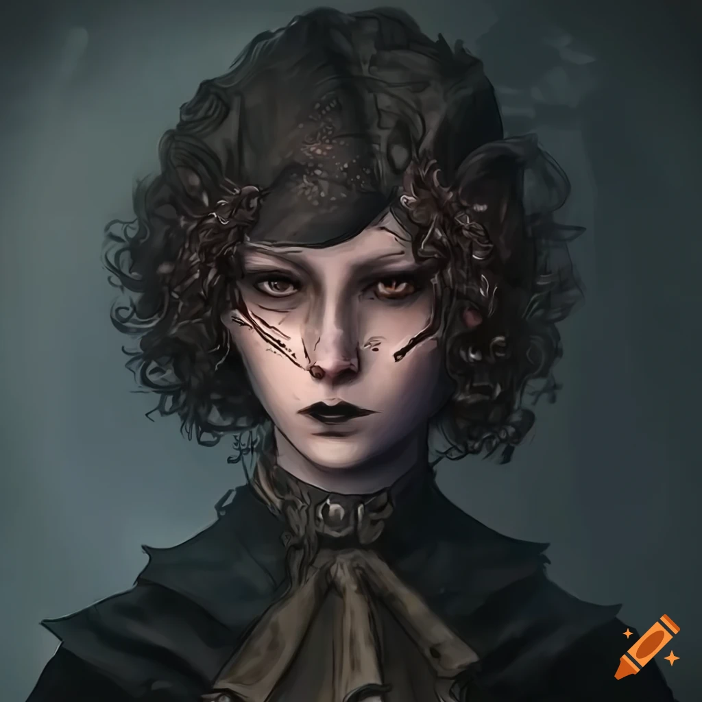 Gothic young woman with cultist robes in a bloodborne-style art on Craiyon
