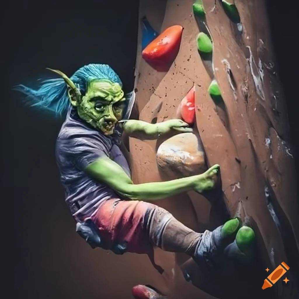 Person bouldering with chalk on hands on Craiyon