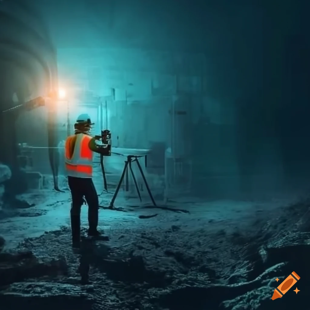 Skilled survey engineer using laser scanner and drone to capture 3d