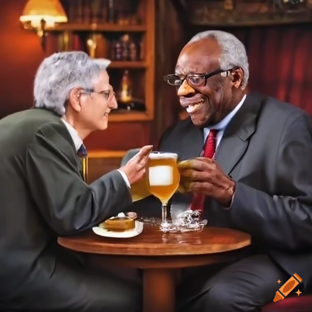 Attorney General Merrick Garland and Clarence Thomas enjoying a pint of beer in a pub