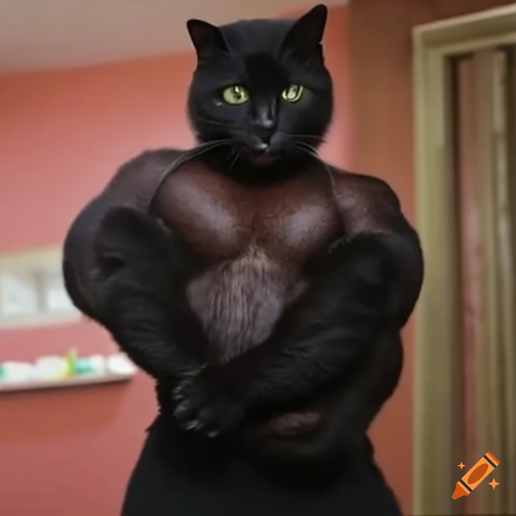 Black bodybuilder holding a cat for charity