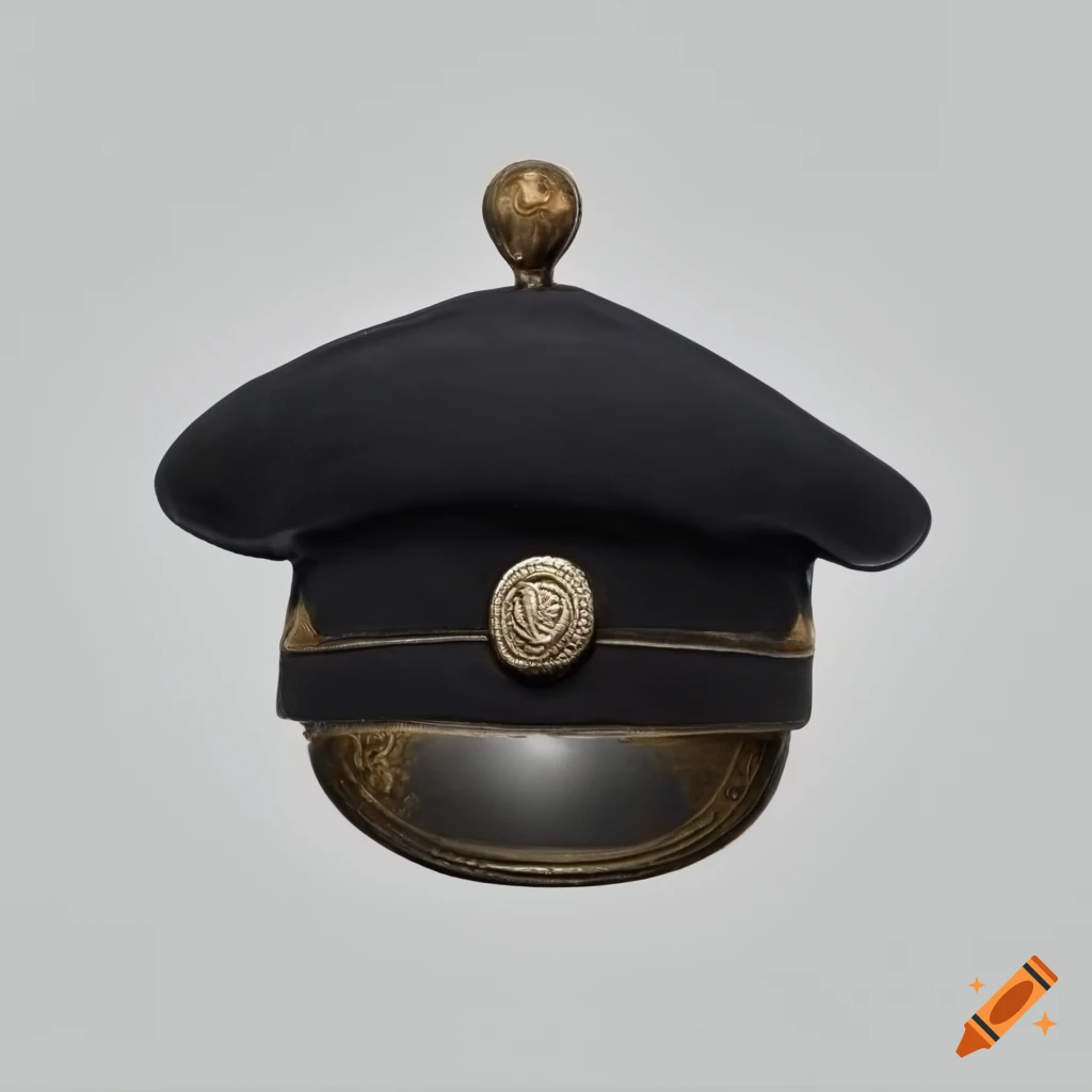 Black military tam o&rsquo; shanter cap with silver logo medallion on Craiyon