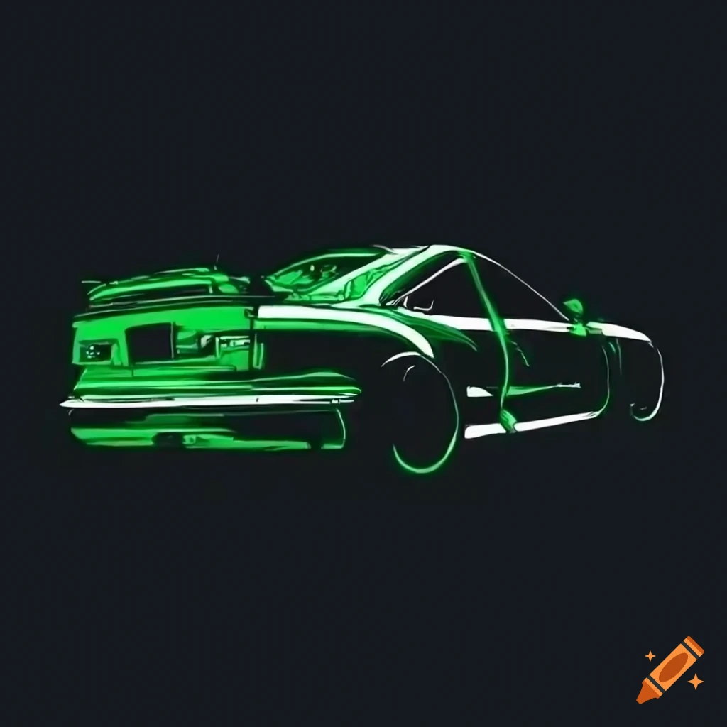 JDM car drifting in black and green outline