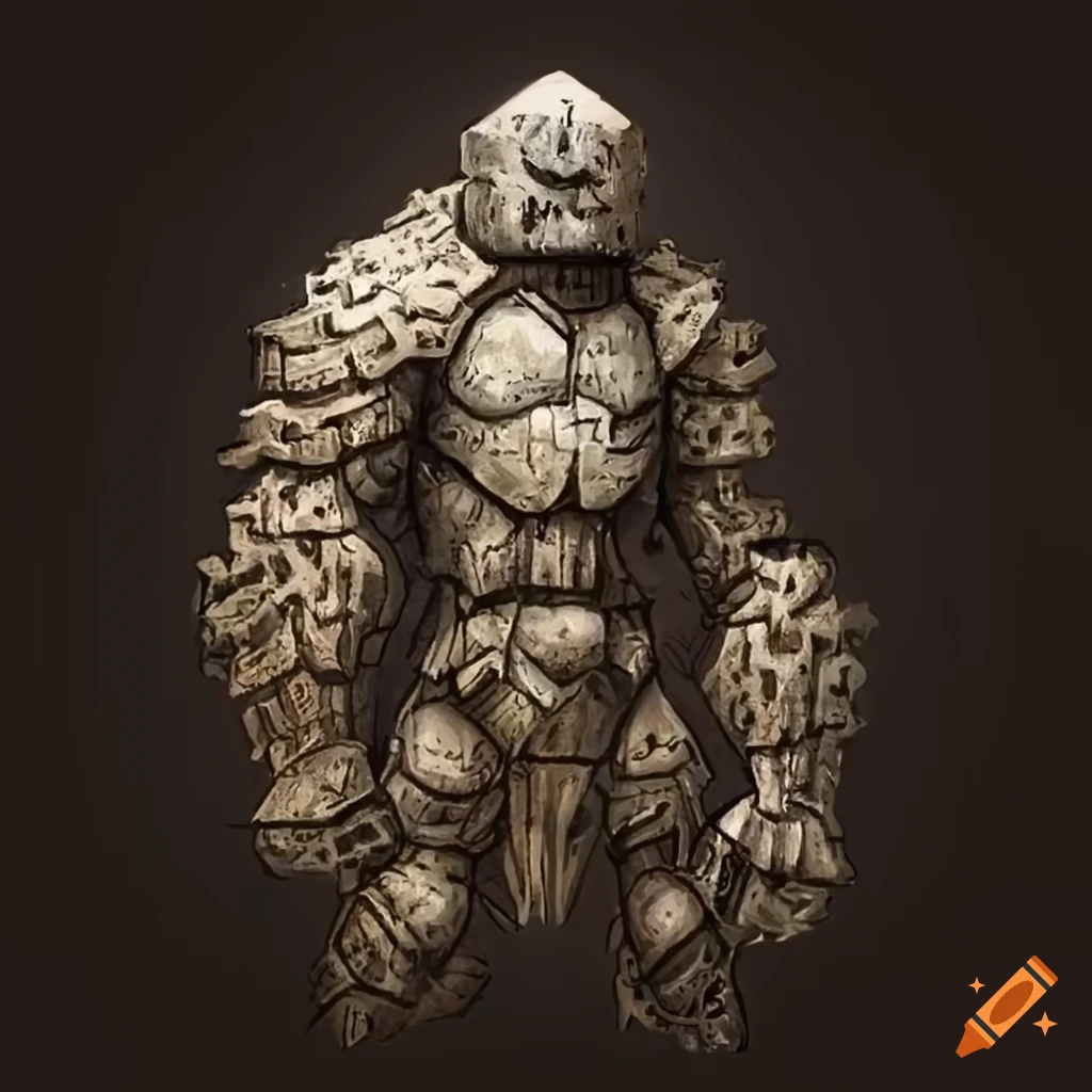 Proudly posing stone golem in medieval armor on Craiyon