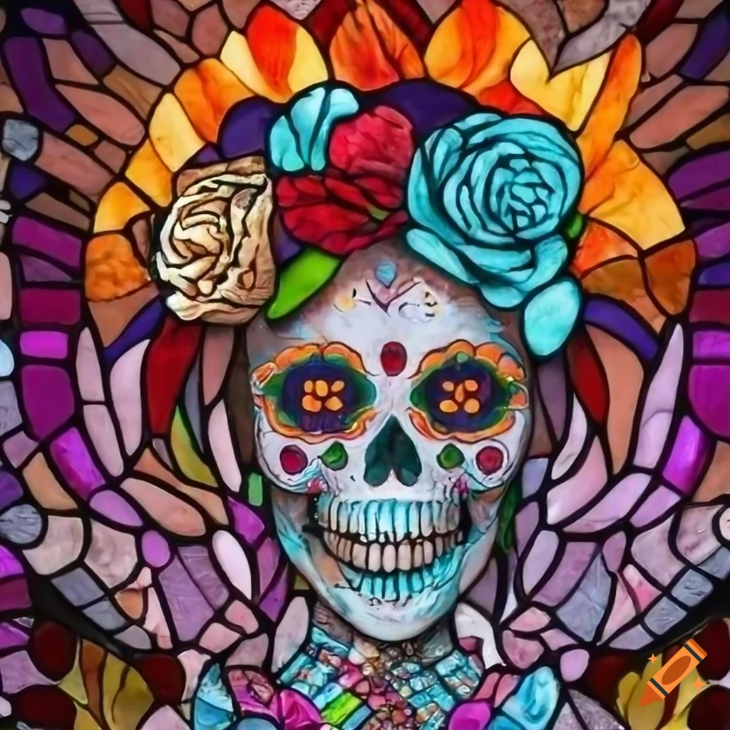 day-of-the-dead-petite-female-skull-art-on-fiery-stained-glass-on-craiyon