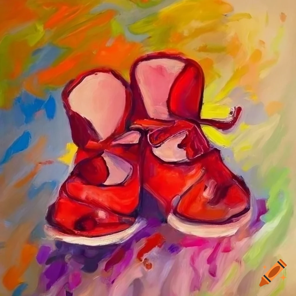Fauvism painting of red baby shoes