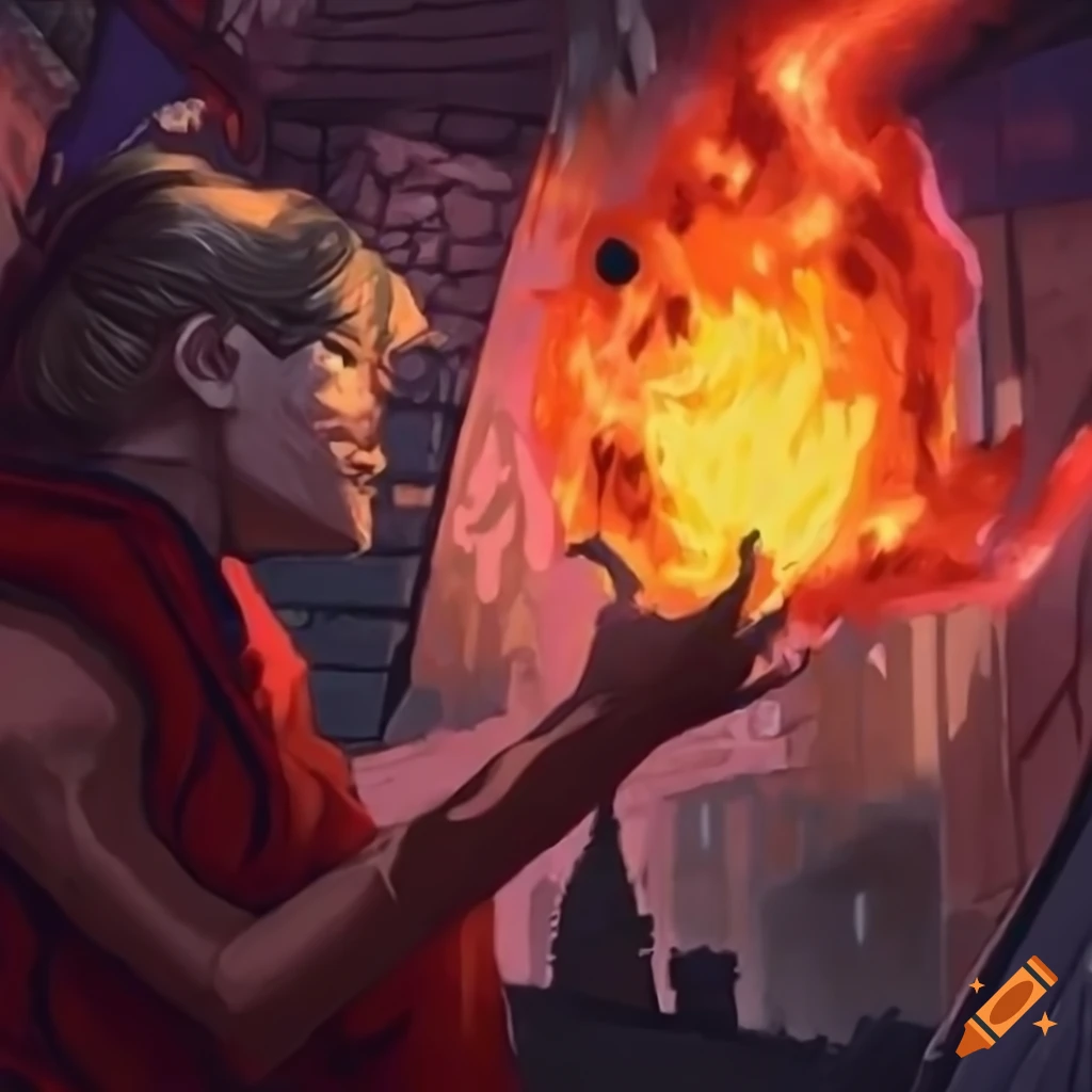 Explosion in alley with rogues in a fantasy setting