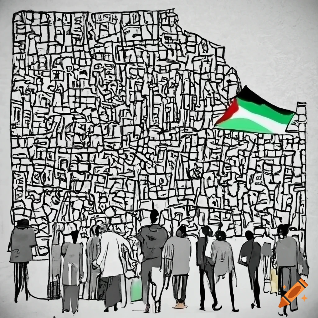 Crowd of people in Palestine map on Craiyon