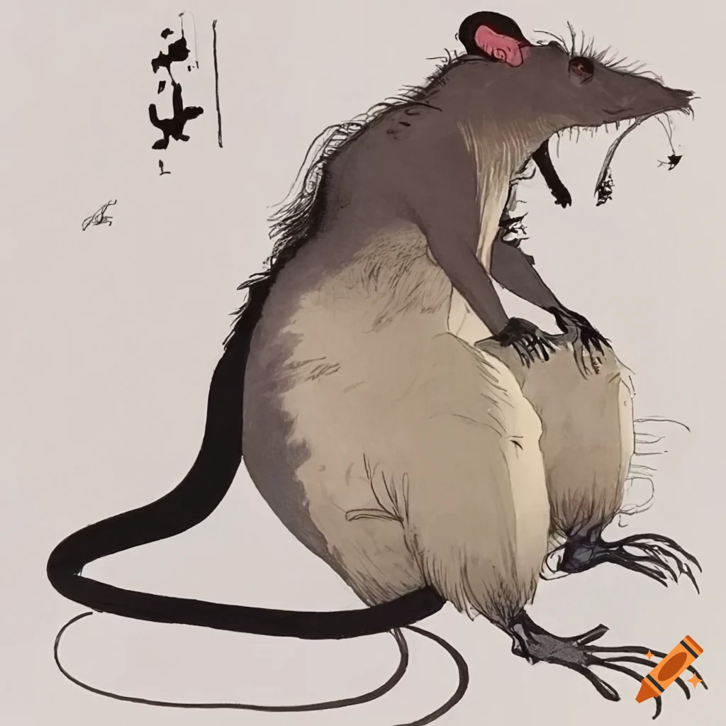 Yoshitaka amano style wandering giant rat art on Craiyon