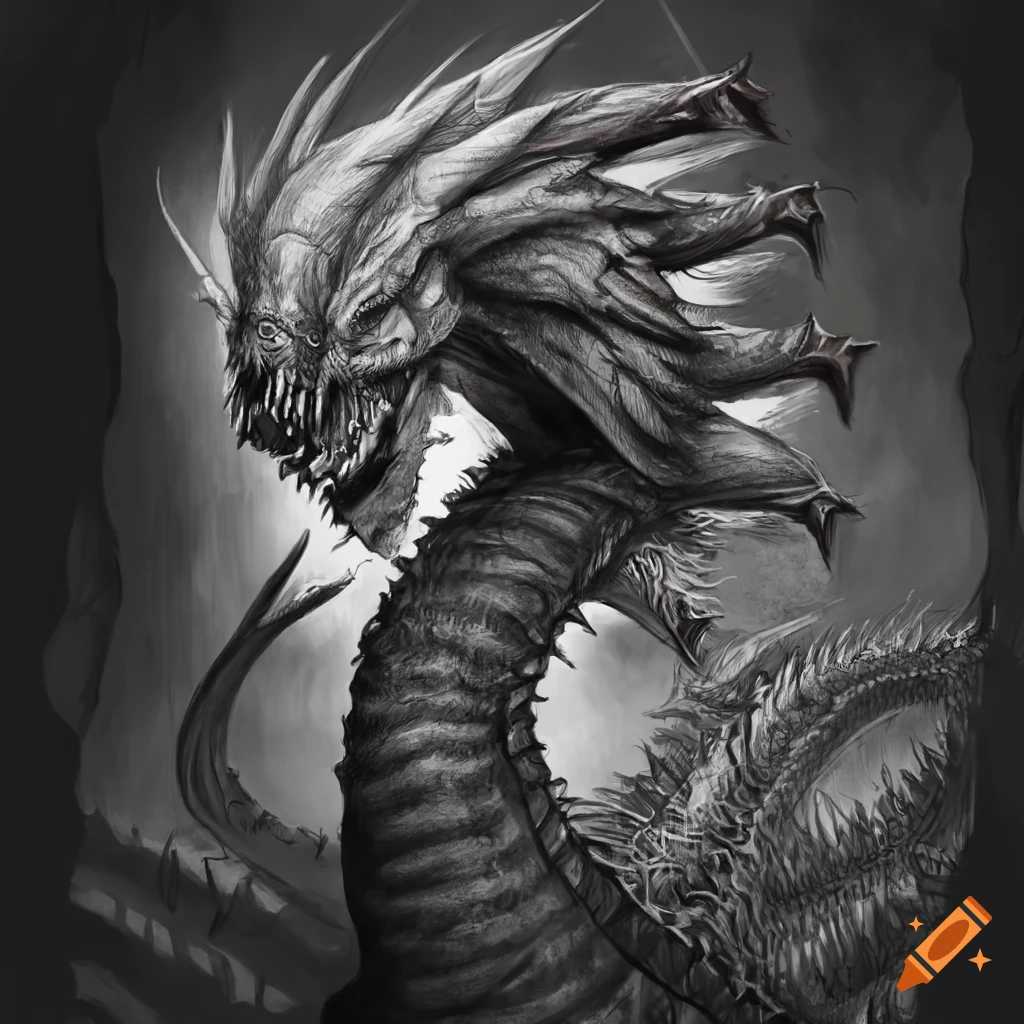Hydra in dark fantasy style pencil drawing on Craiyon