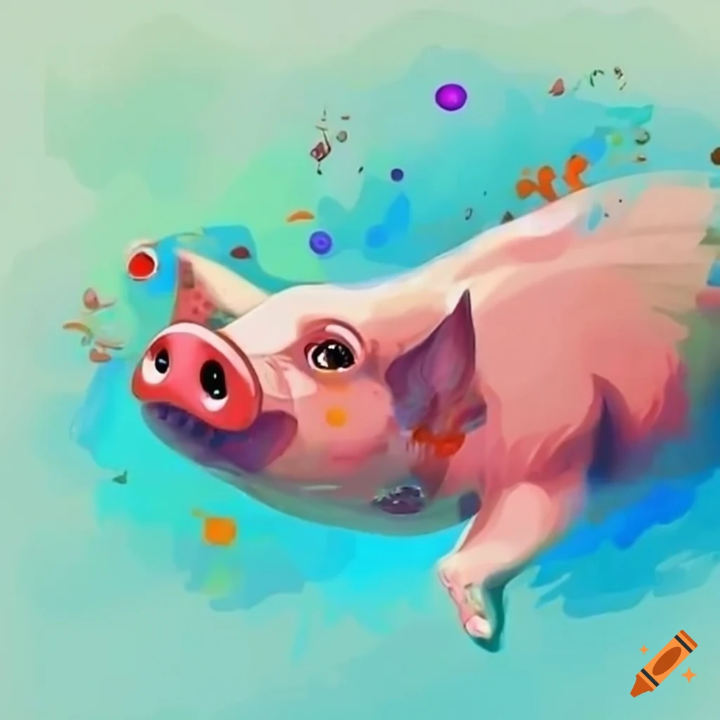 Cute pig swimming