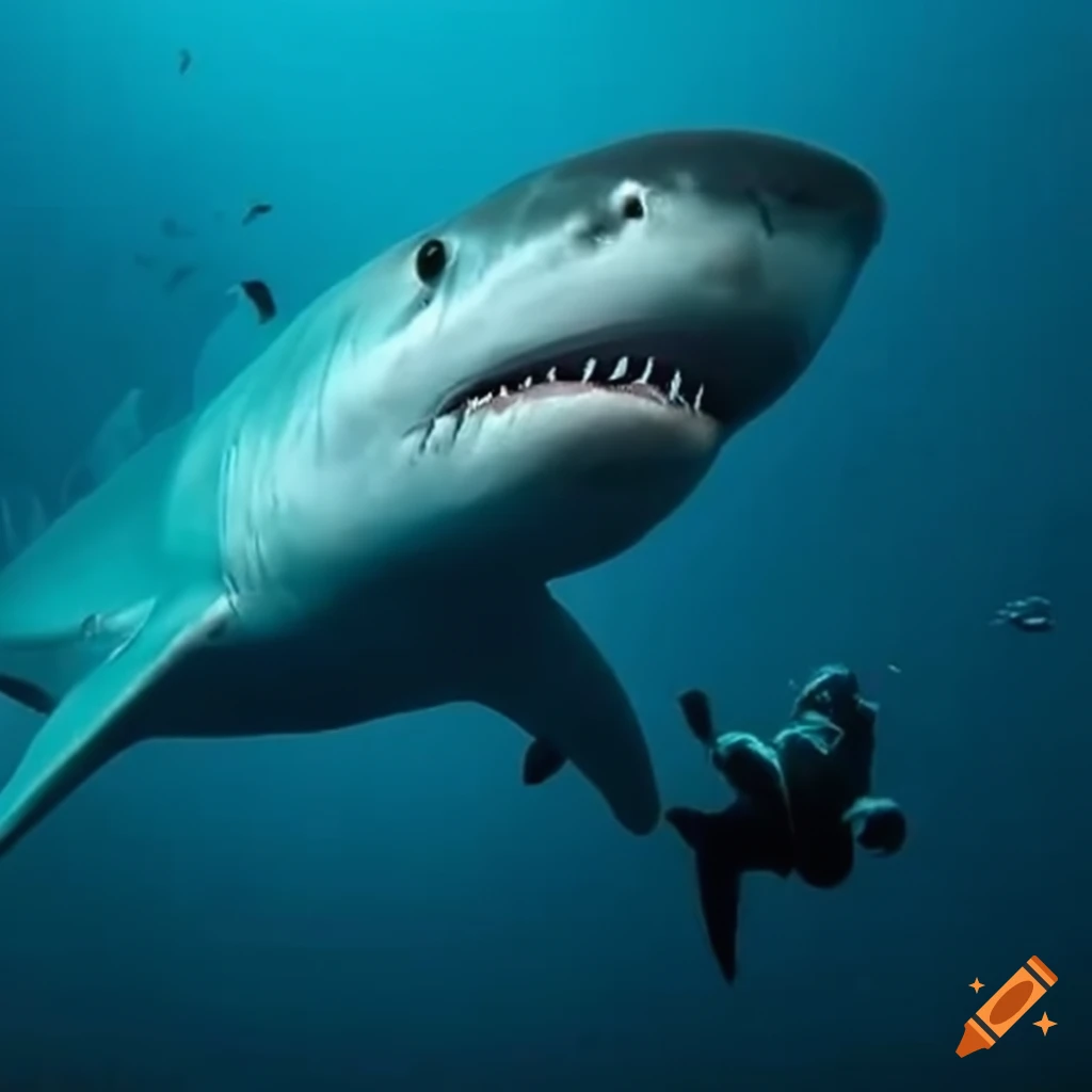 Shark swimming next to person