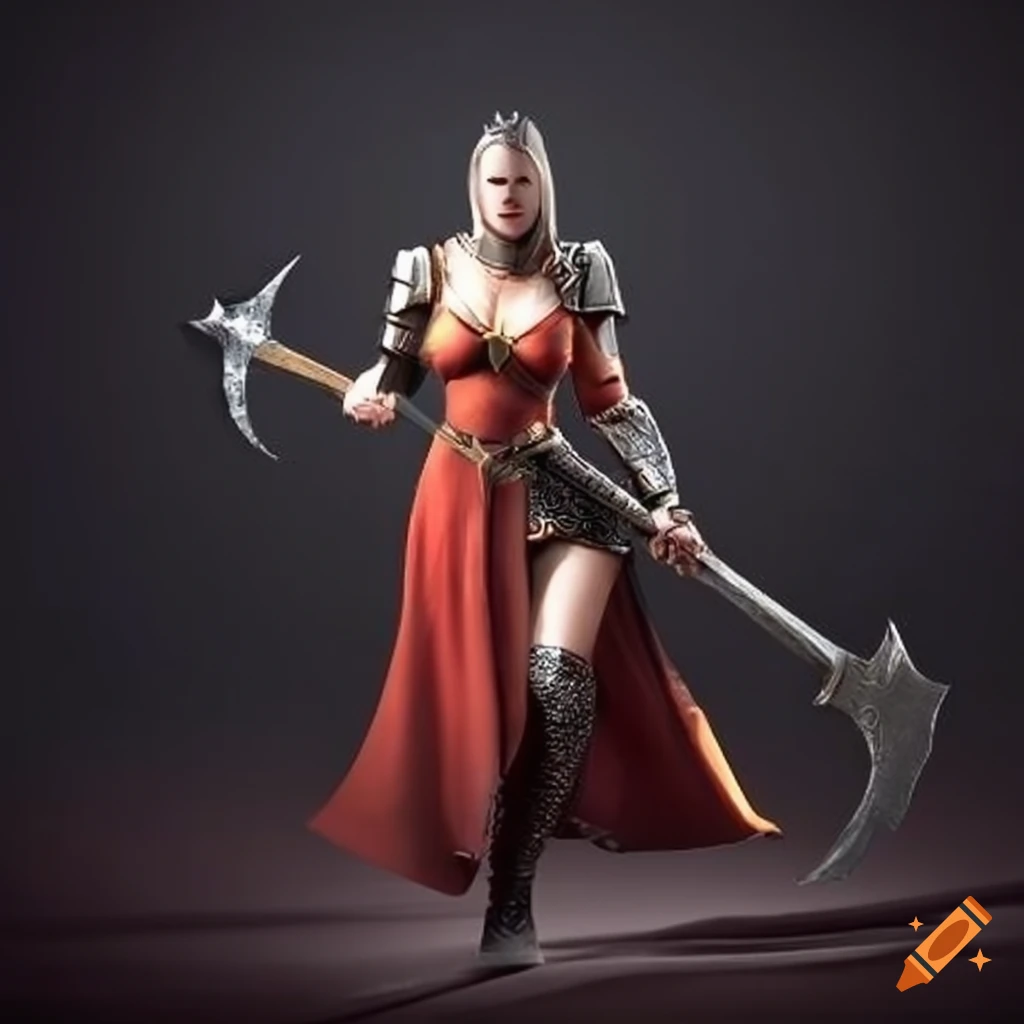 Female Arabian knight wielding an axe
