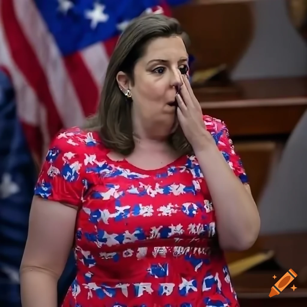 Representative elise stefanik surrounded by patriotic paraphernalia on