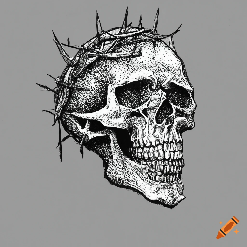 Skull With Crown Of Thorns Illustration In Pen And Ink On Craiyon Ah9p M3mScSVkkytTzX MQ.webp