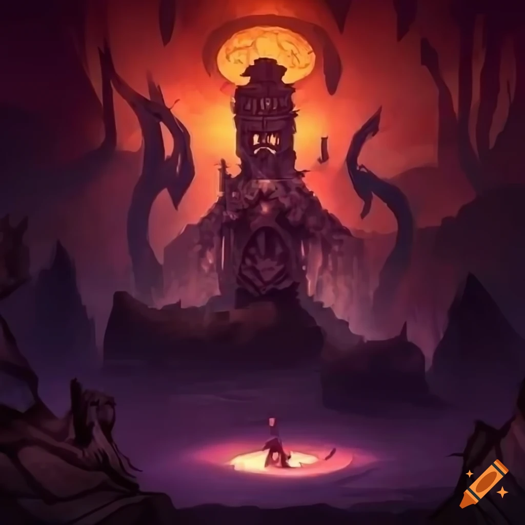 Background for a 2D game menu with mythical characters and dungeons