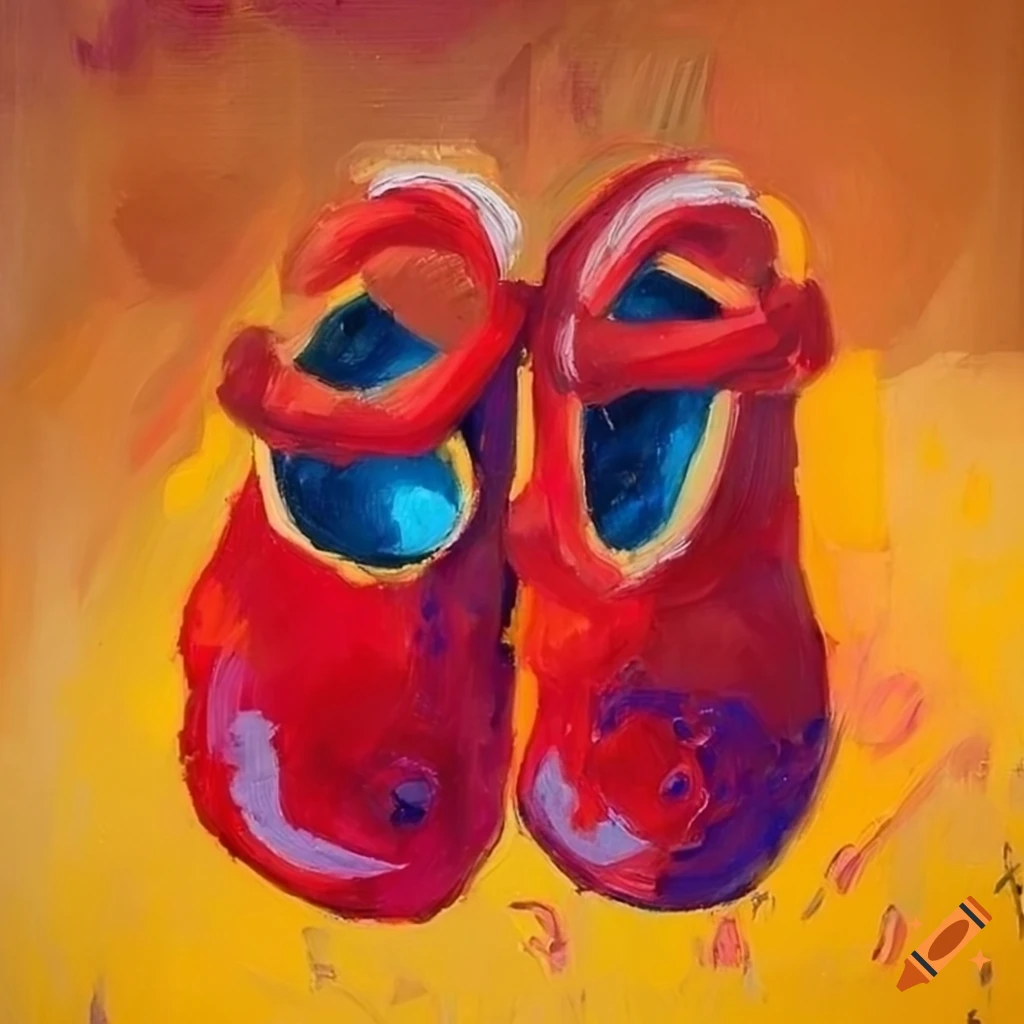 Fauvism painting of red baby shoes