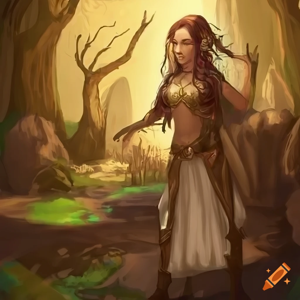 Elf in an oasis in fantasy art style