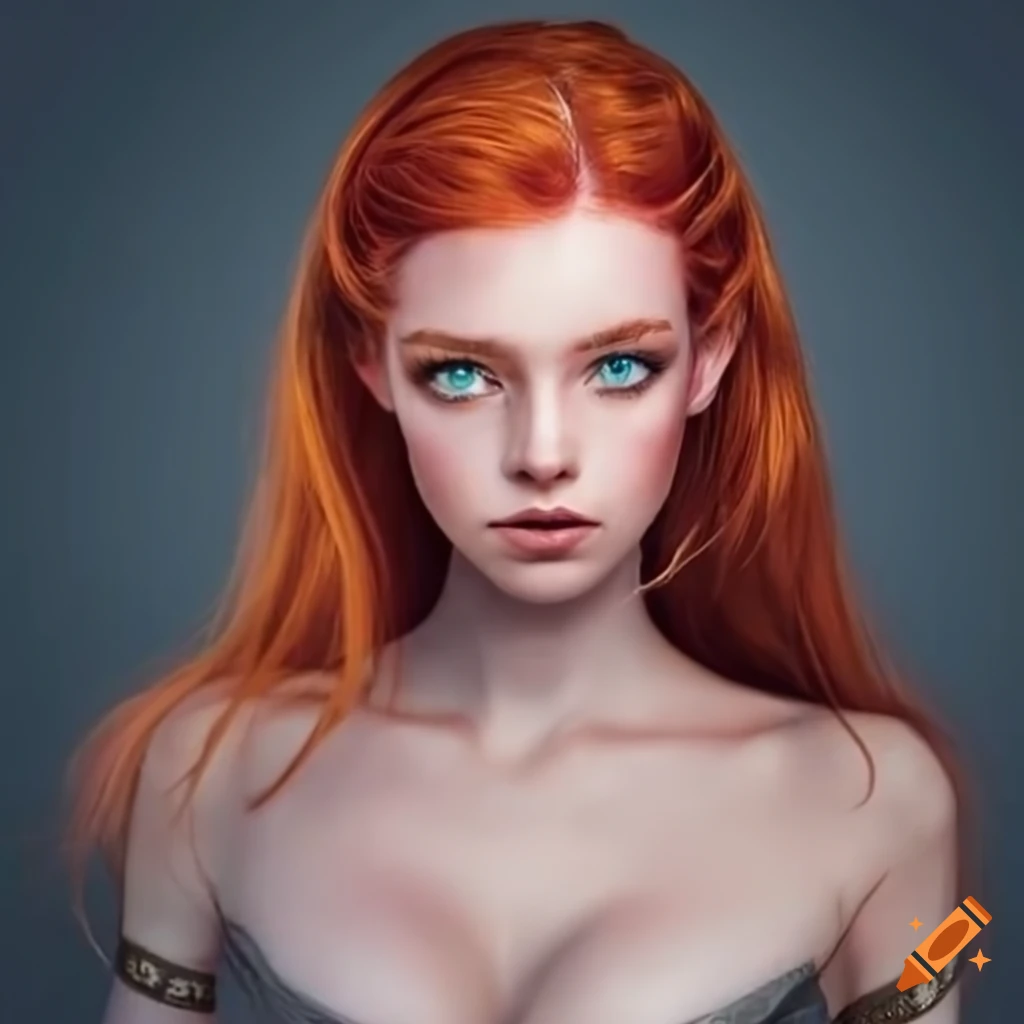Stunning woman with red hair and tan eyes on Craiyon