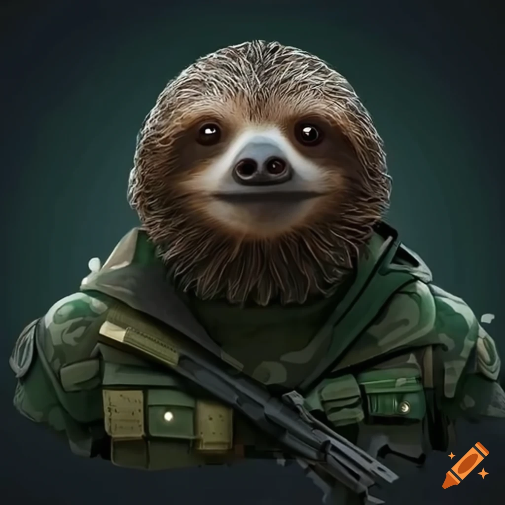 Sloth wearing army gear