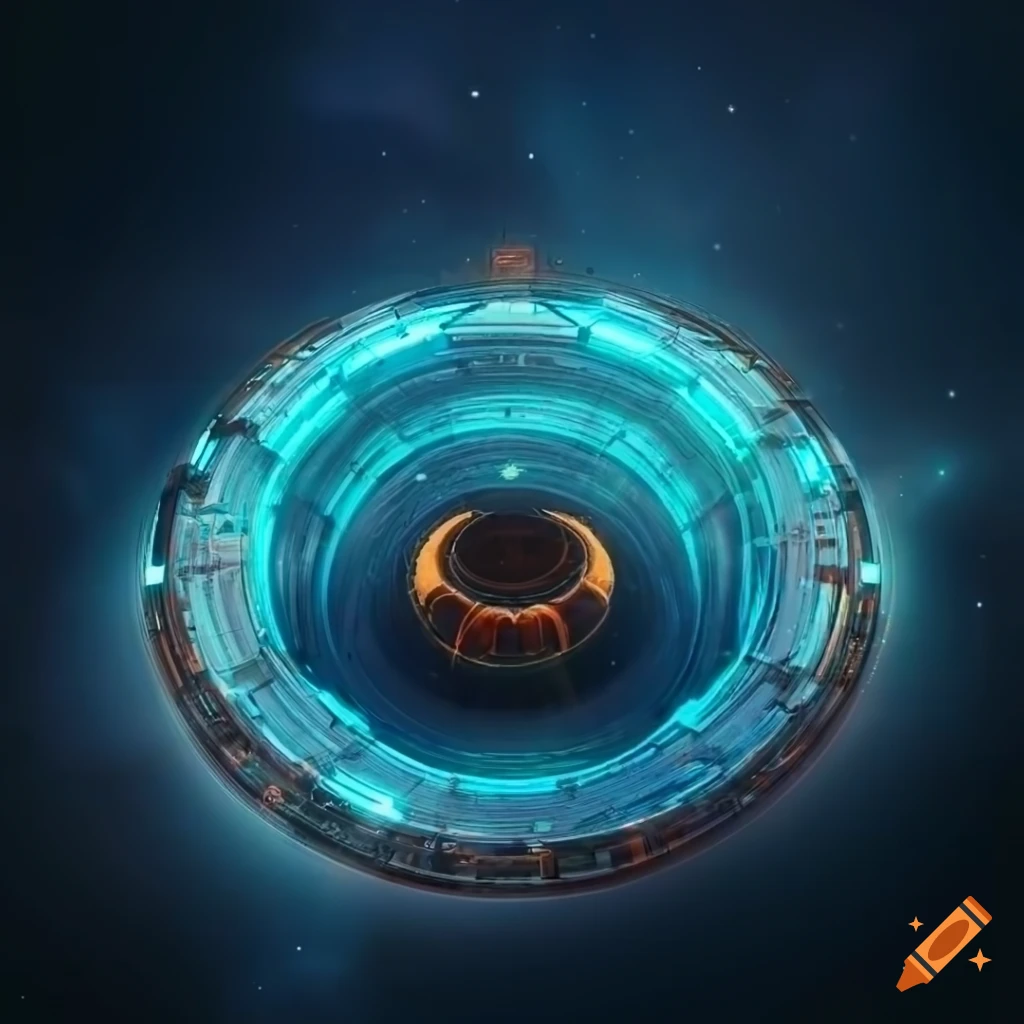 Futuristic round monolite stargate with a zooming comet
