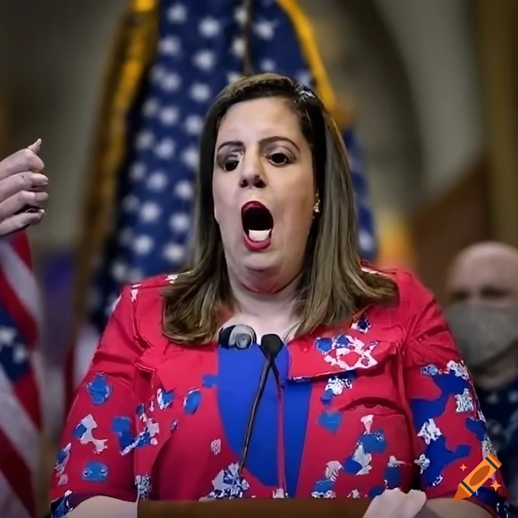 Representative elise stefanik surrounded by patriotic paraphernalia on