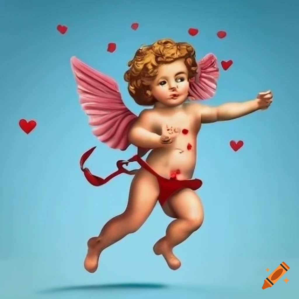 Cupid surrounded by hearts