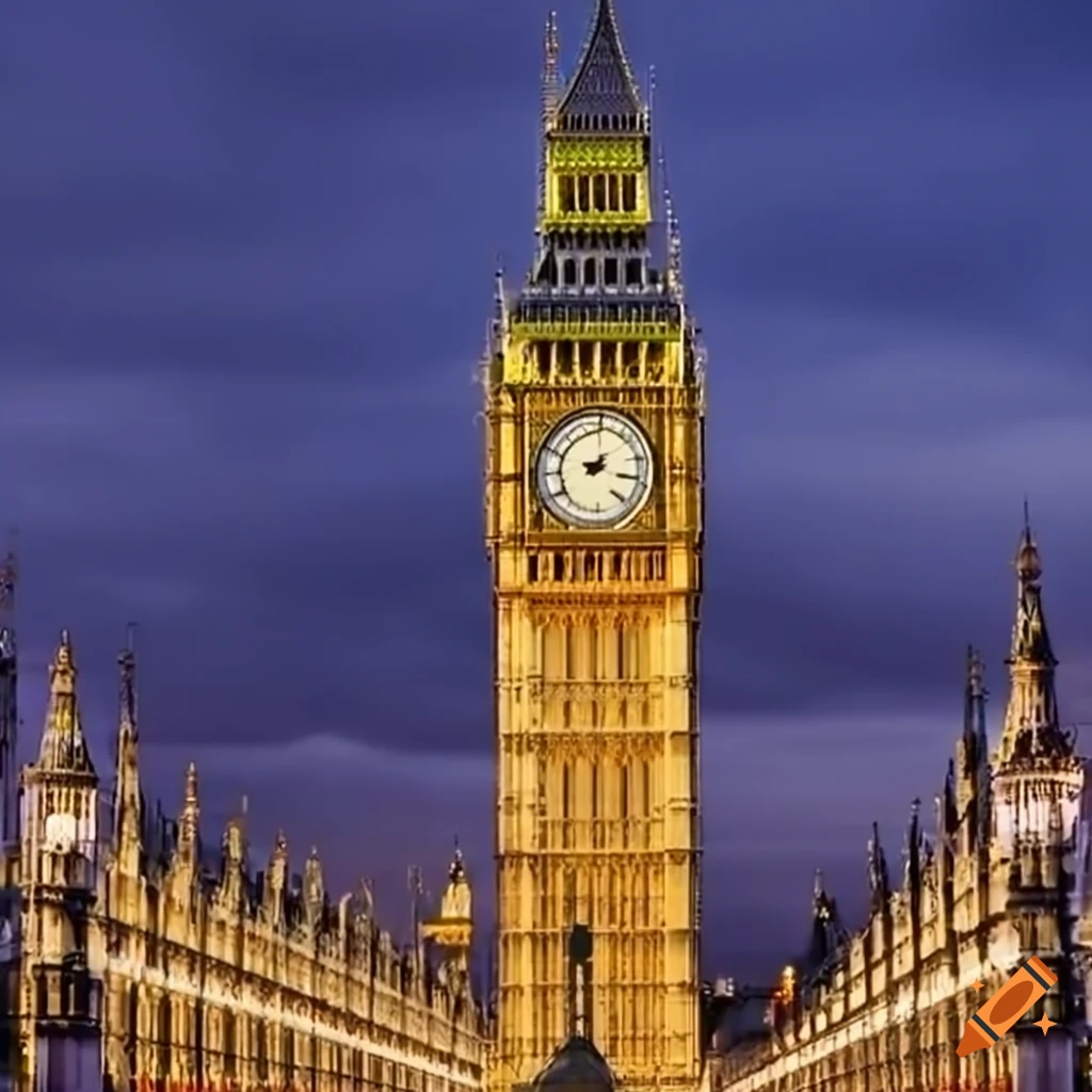 Big Ben clock at 12:00 in the evening