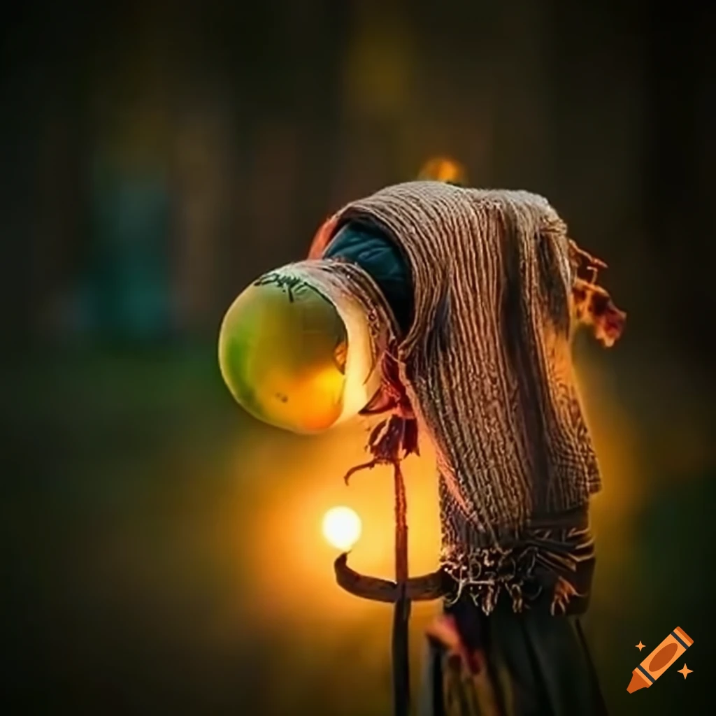Scarecrow surrounded by potions