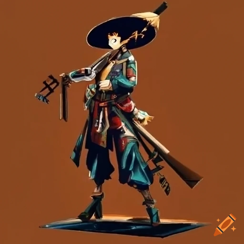 Brave scarecrow bunny in ukiyo-e style with luxury brown color fusion