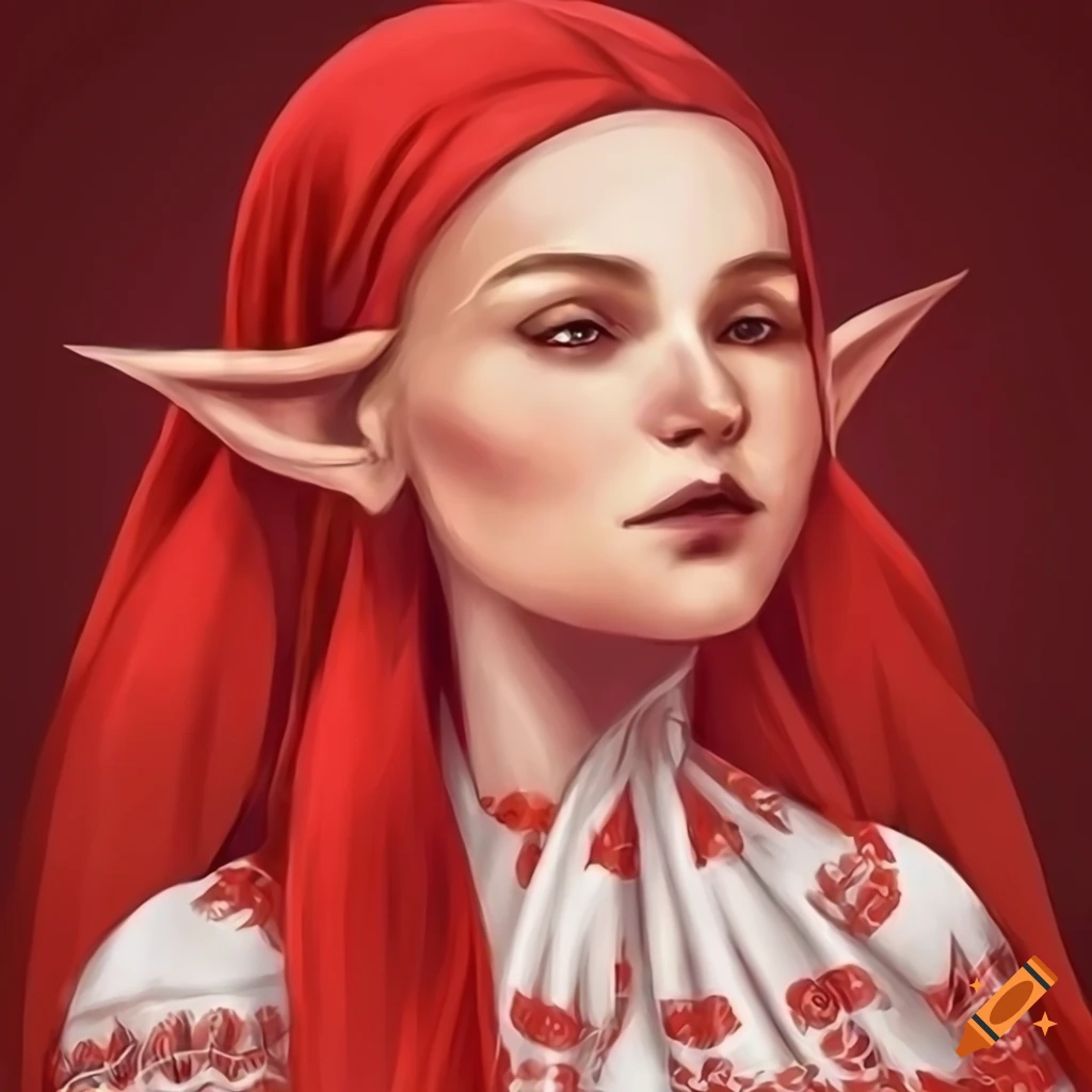 slavic-style-elf-woman-with-long-pointed-ears-and-red-dress-on-craiyon