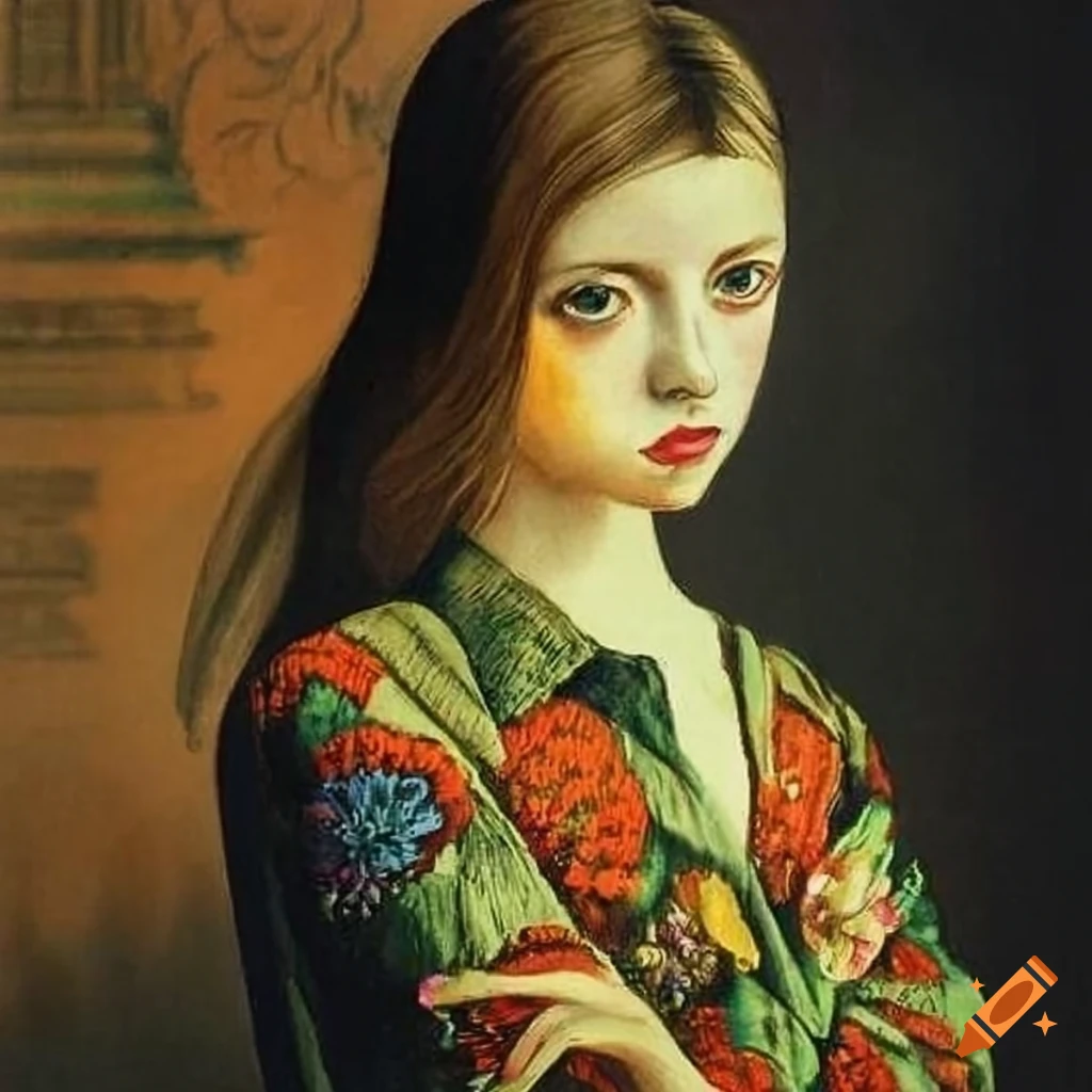 Girl wearing water lilies patterned shirt in paris, a hugo simberg