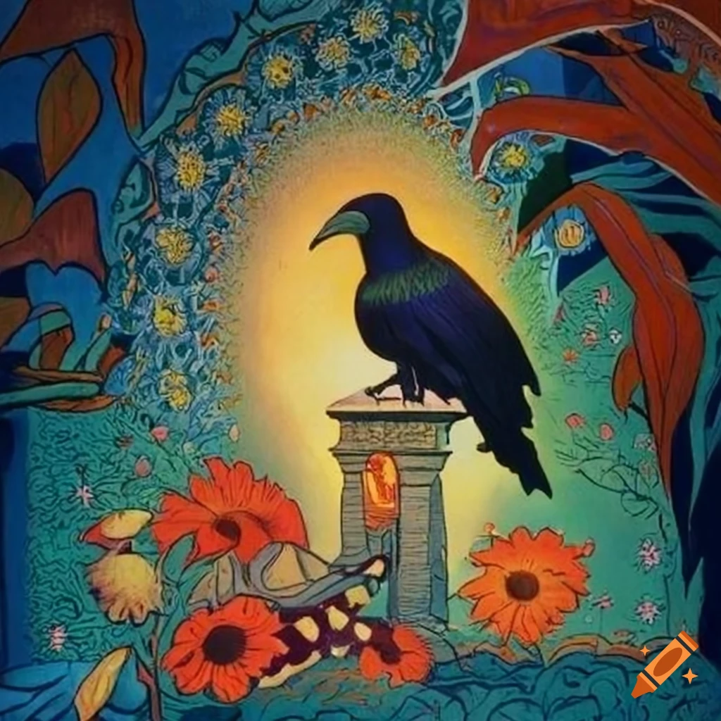 Illustration of a mystical Curandera Raven and an elegant Mother Goose in a storybook