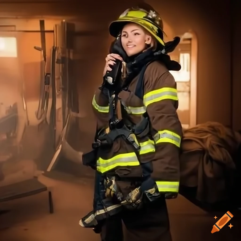 Female firefighter working on a computer on Craiyon