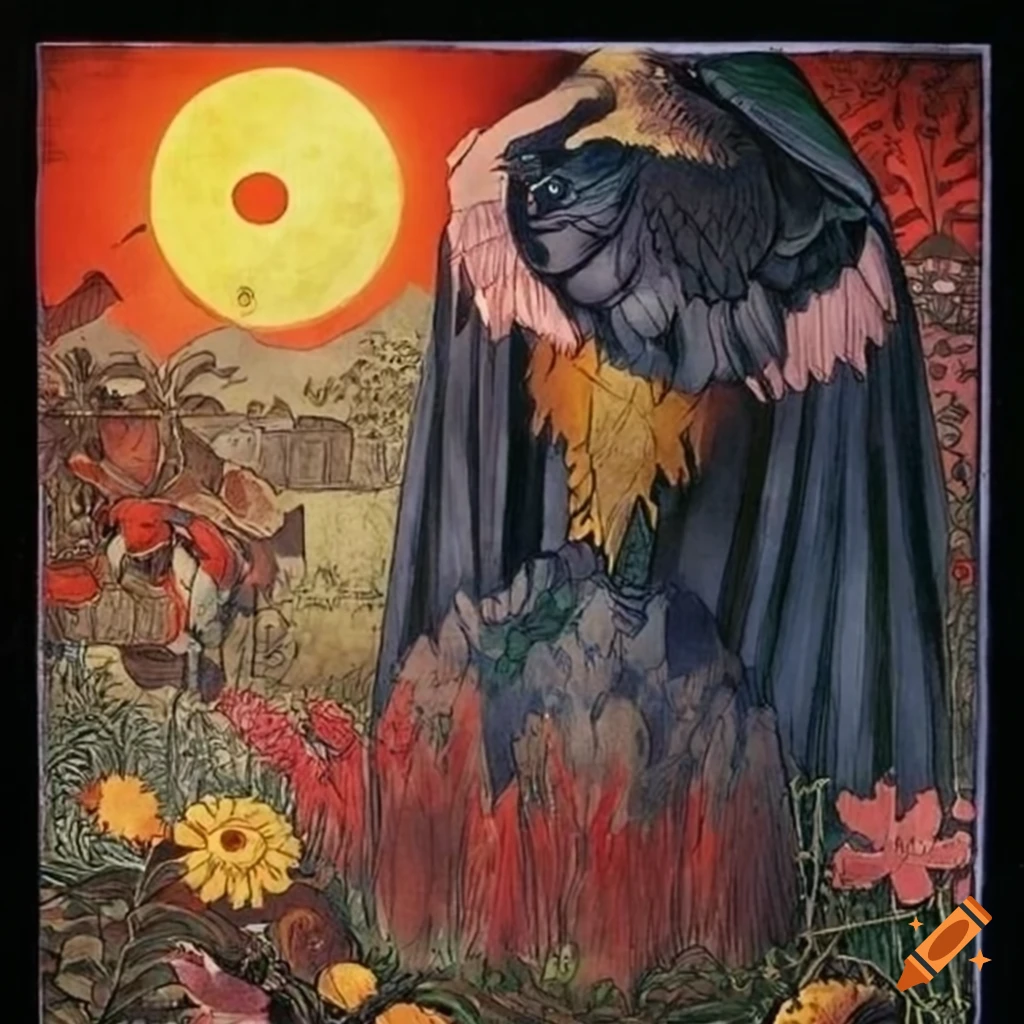 Illustration of a mystical Curandera Raven and Mother Goose in dark hooded cape