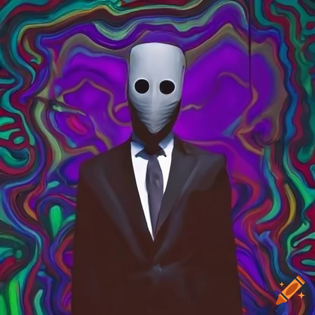 Man with a grey faceless mask and formal attire with psychedelic ...