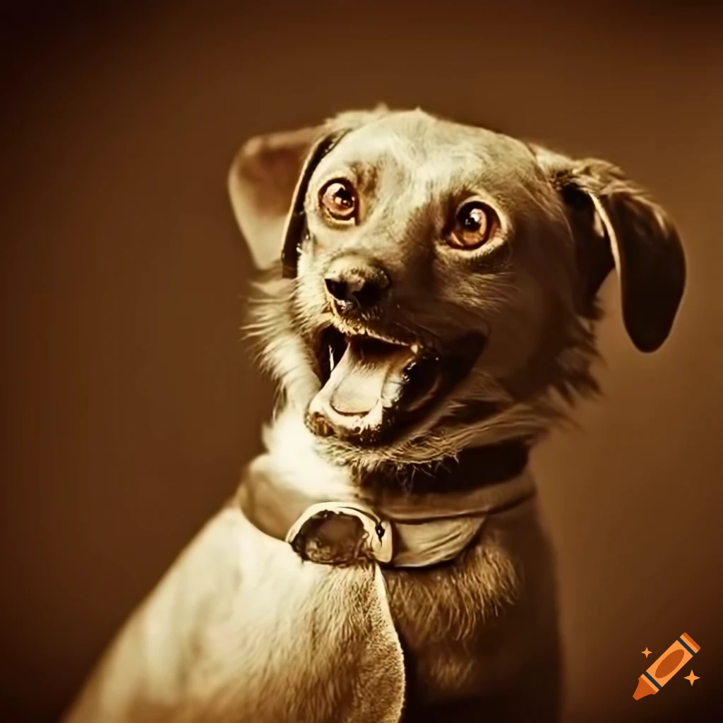 Euphoric old dog in sepia photography