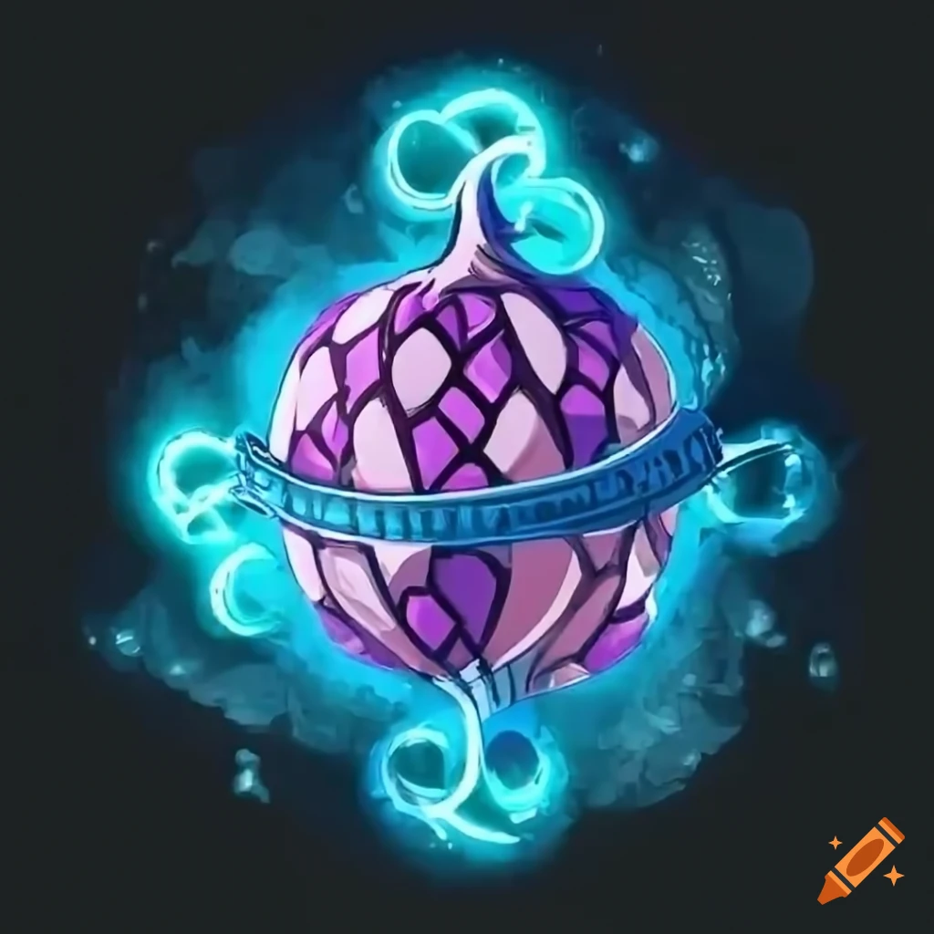 One piece devil fruit on a pitch black background symbolizing power on