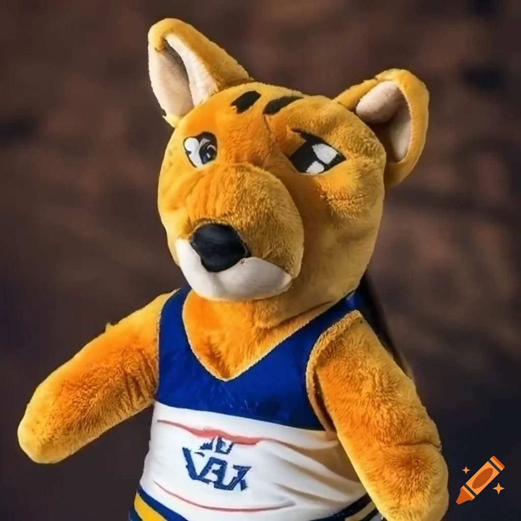 Thylacine mascot plush wearing a cheerleader uniform