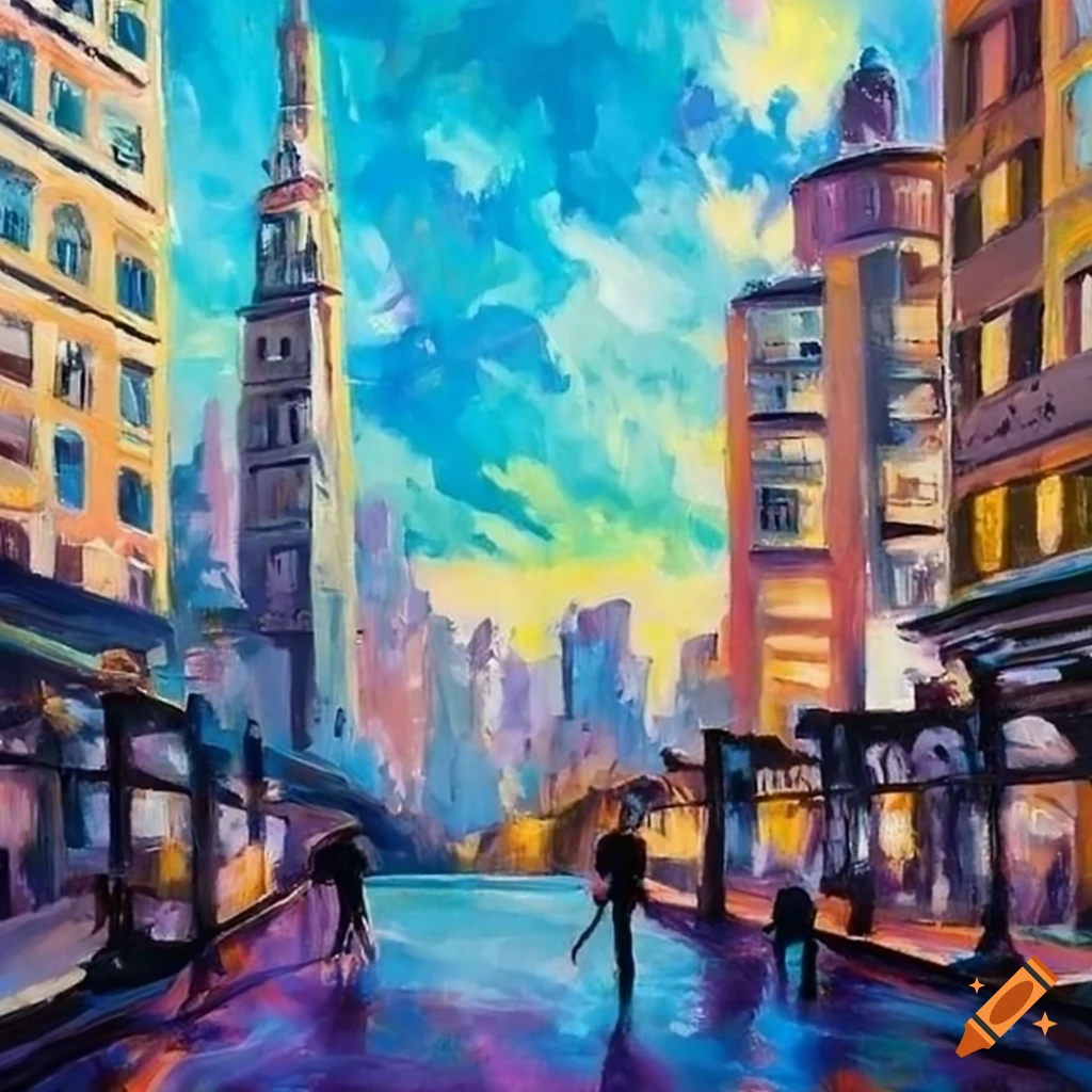 Stunning and detailed ballerina in front of a bustling city scene