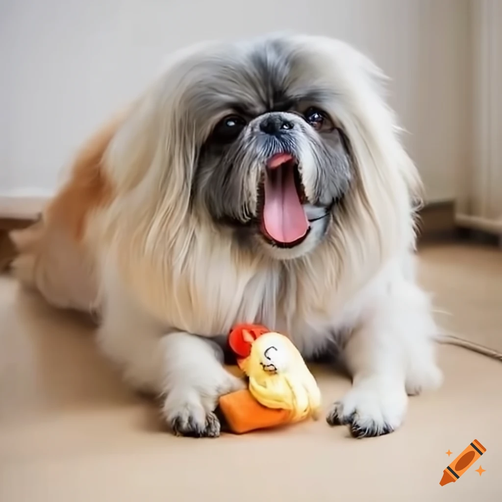 Pekingese Dog Playing With Silly Animal
