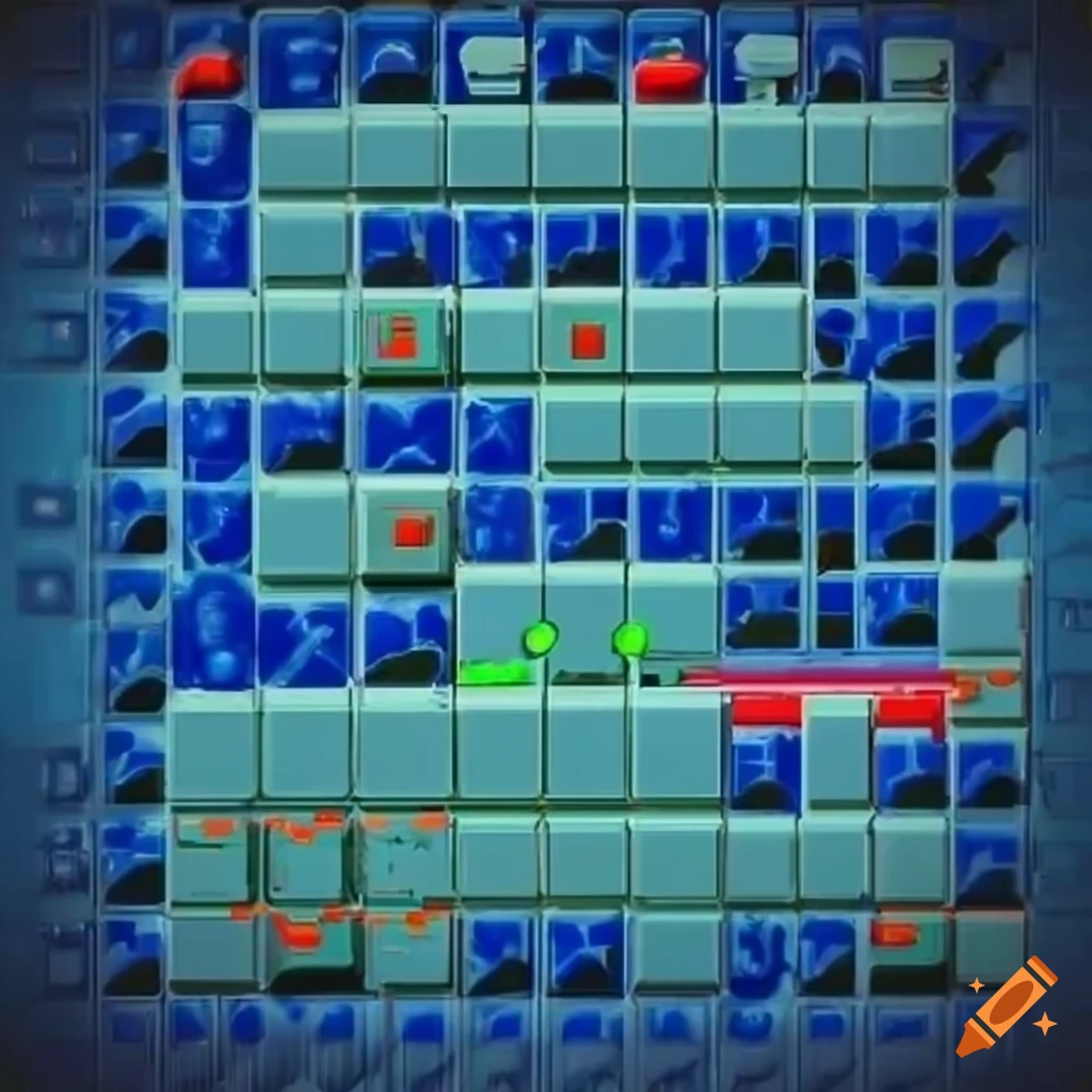 Minesweeper video game screen on a sci fi vintage blue background on