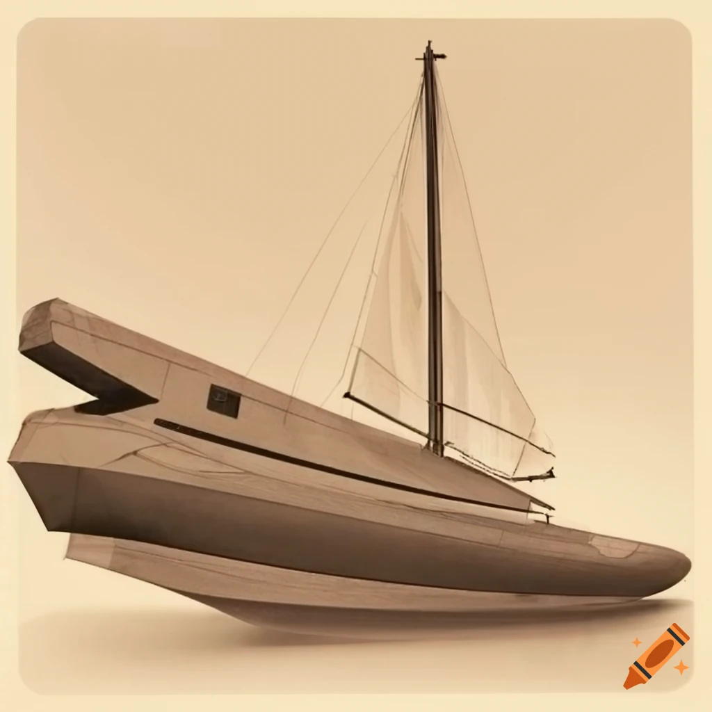 Smooth, flat sci-fi sailboat in sepia tone