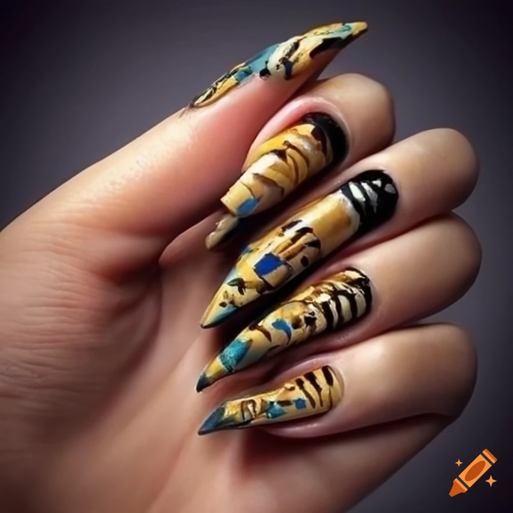 Ancient egyptian themed hyper realistic nail art on Craiyon