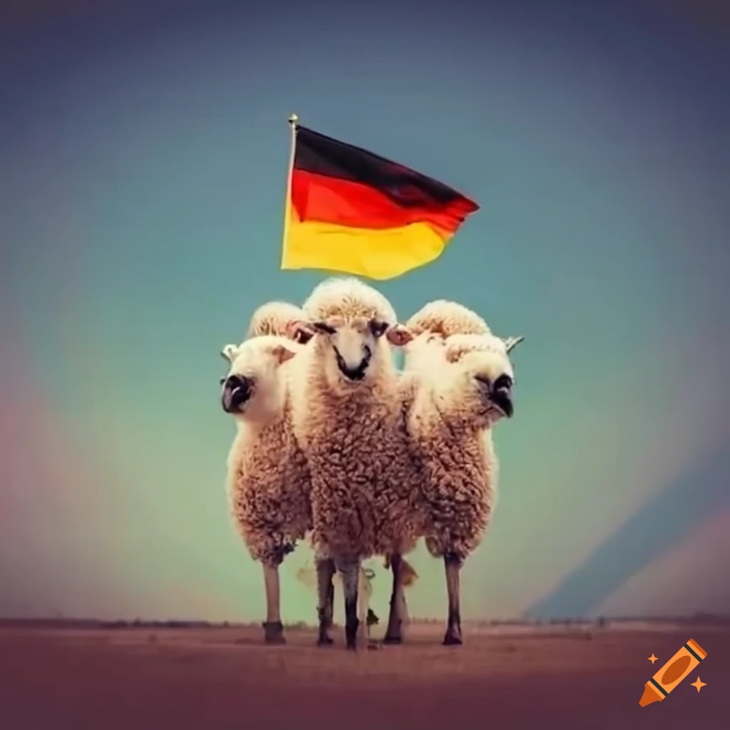 Sheep holding rainbow and German flags in Berlin, Germany