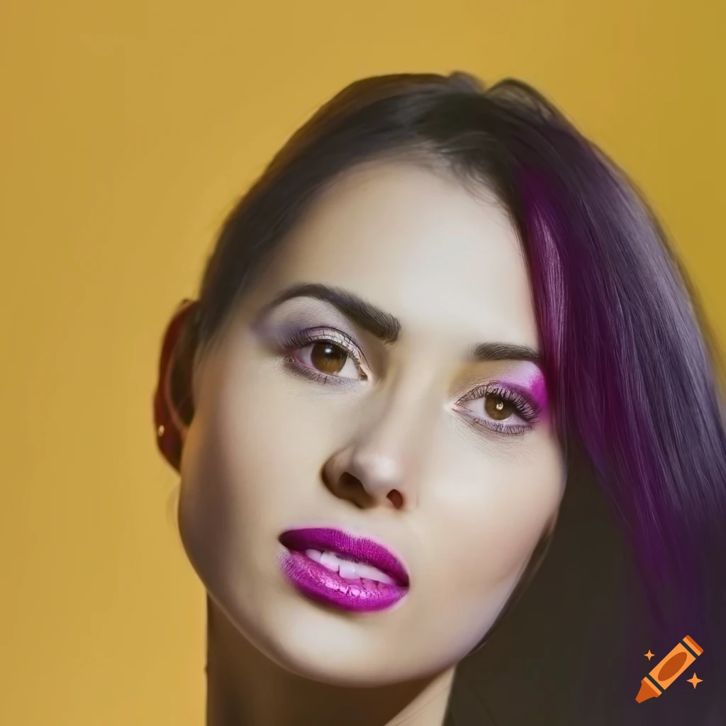 Professional headshot of a dramatic in fashionable purple