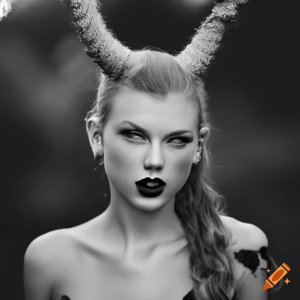 Succubus demon depiction of taylor swift in black and white pencil art